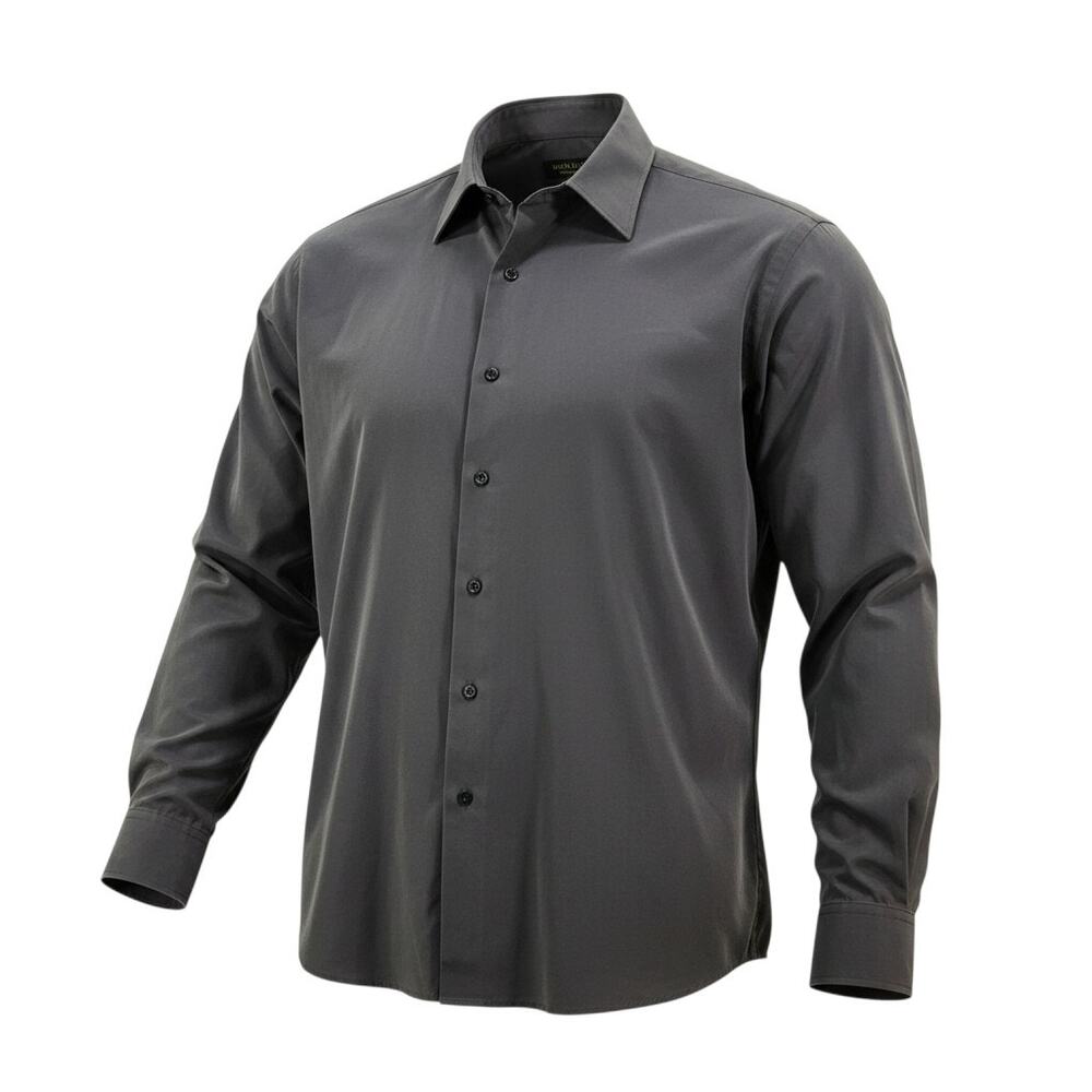 Van Heusen Micro Poplin Dress Shirt Mens 17.5 34/35 Charcoal Gray Long Sleeve